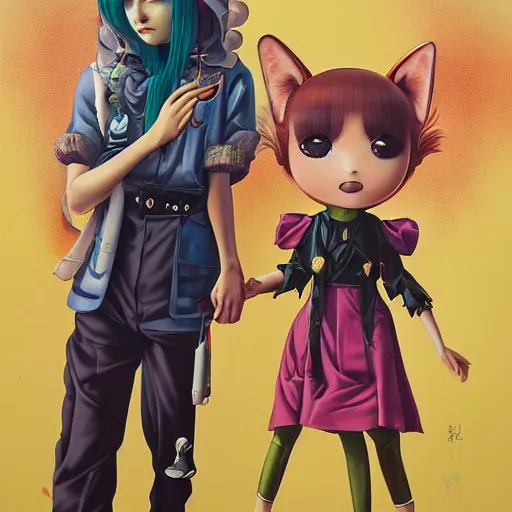 Prompt: beautiful portrait painting of a beautiful attractive anime lofi cyberpunk corgi and her princess assassin king being happy, by Afarin Sajedi, Alessandro Barbucci, Alex Gross, Shin Jeongho, Shohei Otomo. trending on Artstation, 8k, masterpiece, face enhance, graffiti paint, fine detail, full of color, intricate detail, golden ratio illustration. @zio