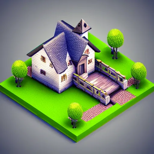 Prompt: Isometric 3D Fantasy Cute House, realistic