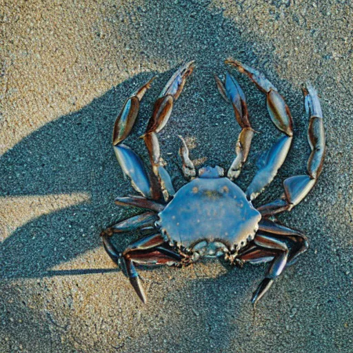 Image similar to crab ( holding a knife in its claw ) nature photography, golden hour