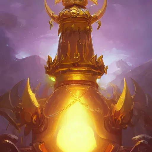 Prompt: a holy giant ringing bell made of gold, yellow theme, bright art masterpiece artstation. 8 k, sharp high quality artwork in style of jose daniel cabrera pena and greg rutkowski, concept art by tooth wu, blizzard warcraft artwork, hearthstone card game artwork, giant ringing bell