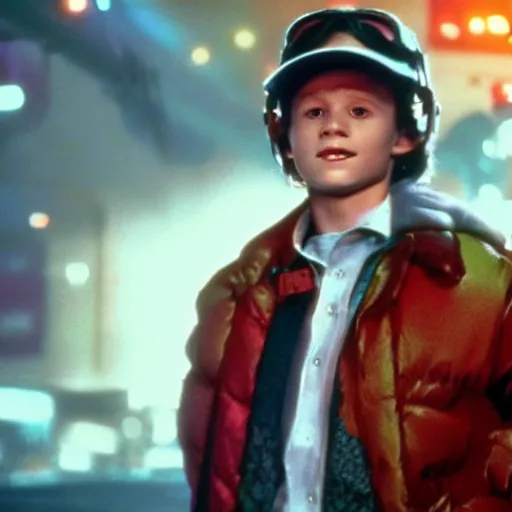 Image similar to stunning awe inspiring tom holland as marty mcfly in the movie back to the future, movie still 8 k hdr atmospheric lighting