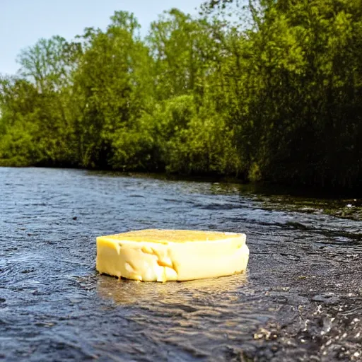 Image similar to cheese slice floating down the river