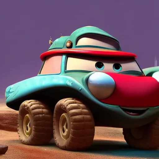 Prompt: very cute Abrahms Tank, disney pixar Cars character concept artwork, 3d concept, in a rock chair, high detail iconic character for upcoming film, 8k octane render