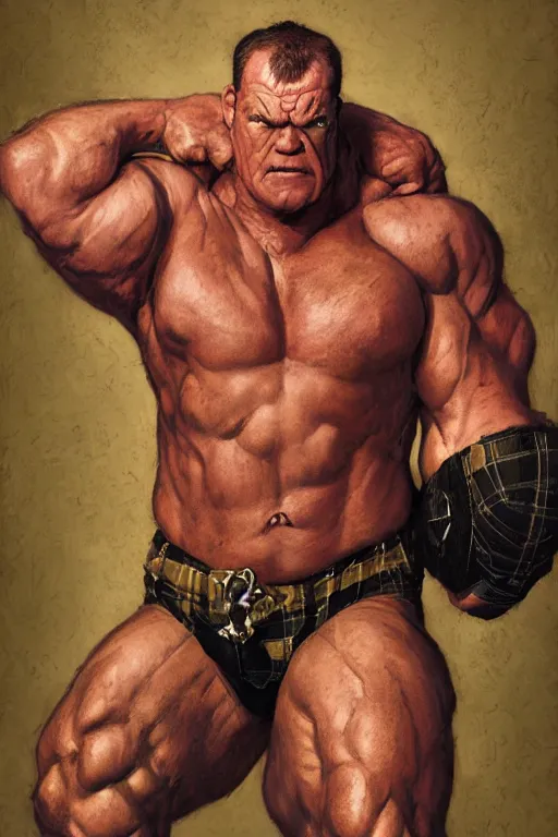 Prompt: upper body and head portrait of huge hulking absurdly muscular jocko willink as marvel character wearing plaid shirt and pants against simple background by alex ross and jack kirby and sergey kolesov and jason fabok and lawrence alma tadema and norman rockwell and greg staples, photoreal, cinematic, 4 k, high detail