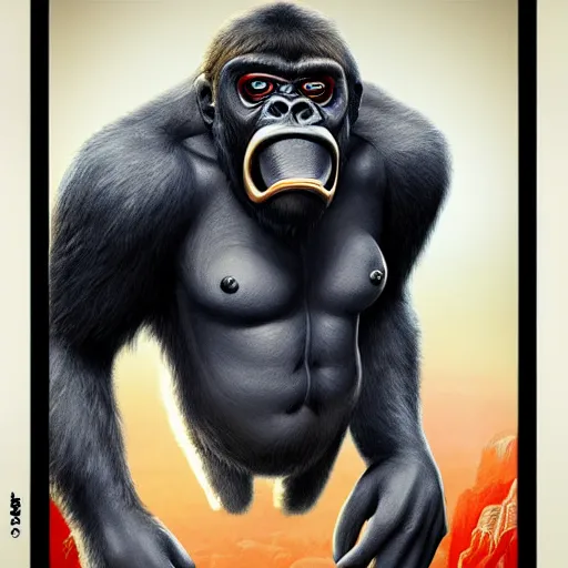 Prompt: king kong portrait, Pixar style, by Tristan Eaton Stanley Artgerm and Tom Bagshaw.