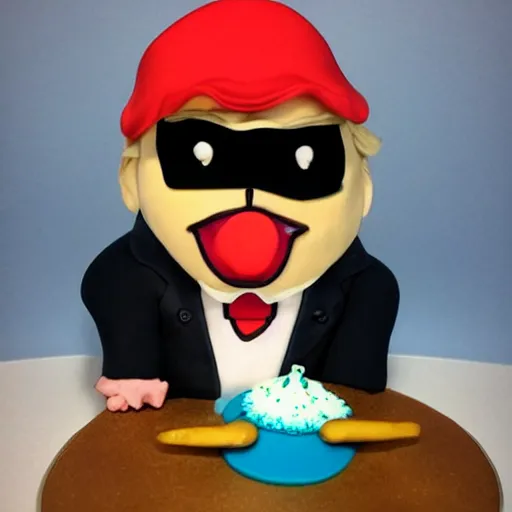 Image similar to Obese Donald Trump eating a cake