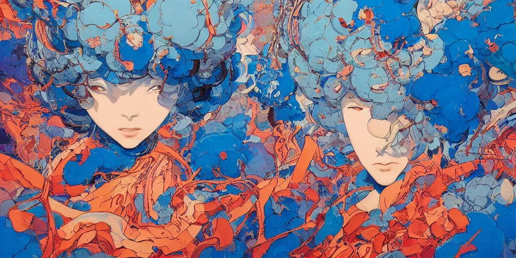 Prompt: orientalism klein blue painting by james jean and katsuhiro otomo and erik jones, inspired by akira anime, smooth texture, intricate oil painting, high detail illustration, sharp high detail, long exposure city pop