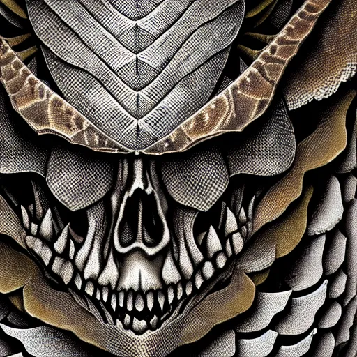 Image similar to a matte oil painting of a skeleton that is made out of lizard scales, dnd art, reptile skin, serpent, bones, 4 k image clear, crisp, sharp