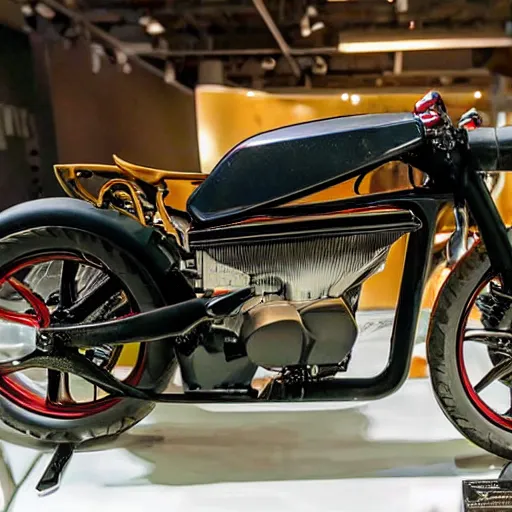 Prompt: a tesla motorcycle, technology museum