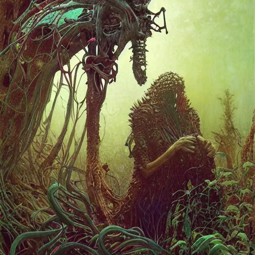 Prompt: forest creature cyber nomad android by zdzisław beksinski, iris van herpen, raymond swanland, craig mullins and alphonse mucha. highly detailed, hyper - real, beautiful