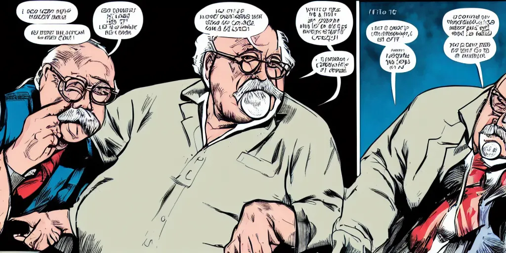 Prompt: wilford brimley saying diabeetus comic panel