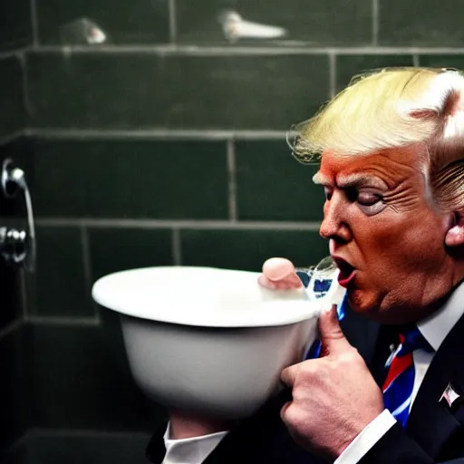 Image similar to donald trump drinking out of the toilet in prison