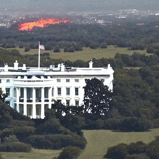 Image similar to aerial view of white house on fire alien invasion