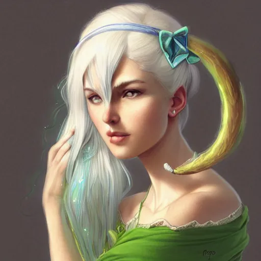 Image similar to ultra realistic illustration, dream girl with white hair, with light green eyes, with cat ears, in a sundress, intricate, elegant, highly detailed, digital painting, artstation, concept art, smooth, sharp focus, illustration, art by artgerm and greg rutkowski and alphonse mucha