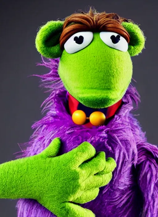 Image similar to studio portrait still of muppet!!!!! loki!!!!!! from avengers infinity war with scepter as a muppet muppet as a muppet, 8 k, studio lighting, key light,