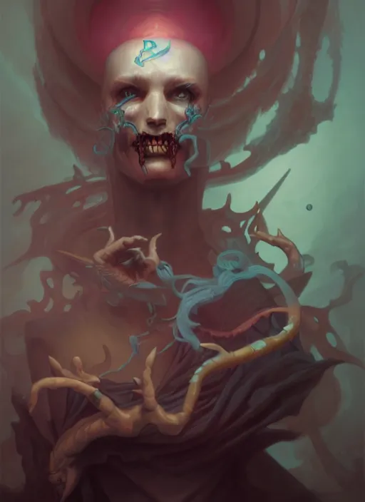 Image similar to fineart portrait illustration of the necromancer by peter mohrbacher, hyper detailed, crisp