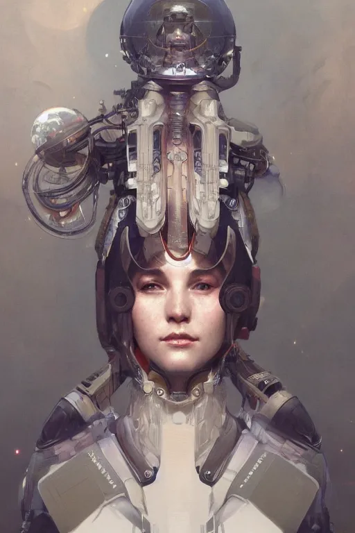 Image similar to A full portrait of a scifi tech priest, intricate, elegant, highly detailed, digital painting, artstation, concept art, smooth, sharp focus, illustration, art by Krenz Cushart and Artem Demura and alphonse mucha