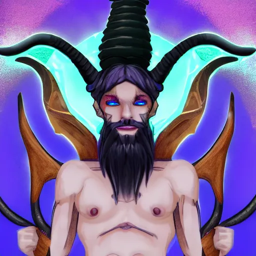 Image similar to Baphomet, streaming on Twitch, goatman streamer, e-boy Baphomet, live chat