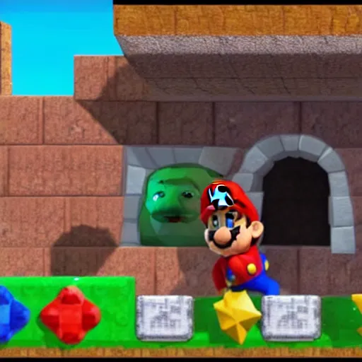 Prompt: dwayne the rock johnson as mario screenshot from mario game