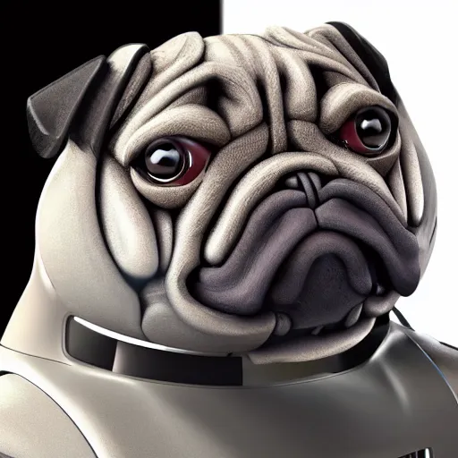 Image similar to Futuristic robot Pug. Photorealistic. HD.