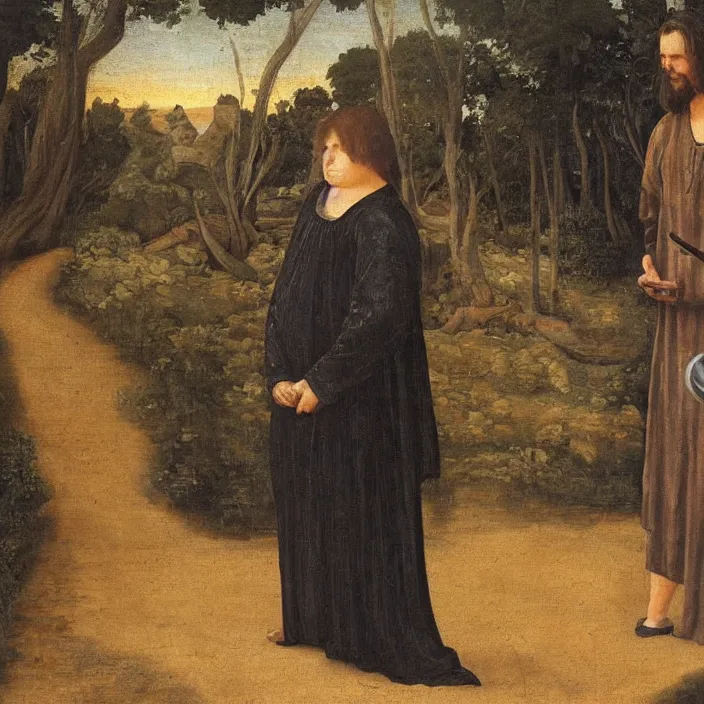 Prompt: hurley from tv show lost, jorge garcia, early netherlandish painting