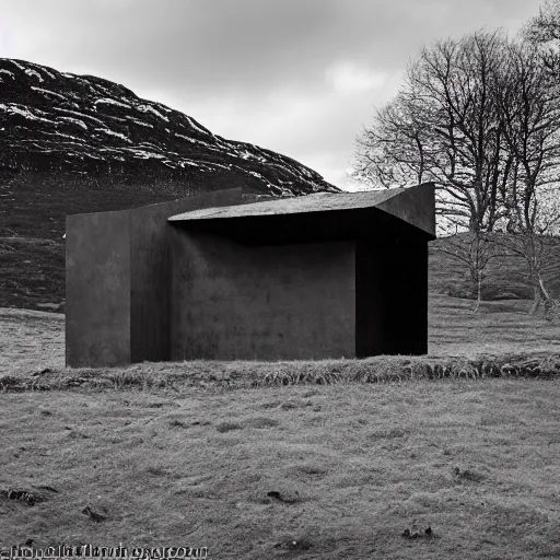 Image similar to scottish blackhouse designed by marcel breuer, fujinon premista 1 9 - 4 5 mm
