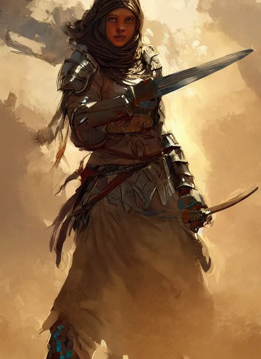 Image similar to highly detailed painting of a cleric warrior woman by jon foster, high fantasy, trending on artstation