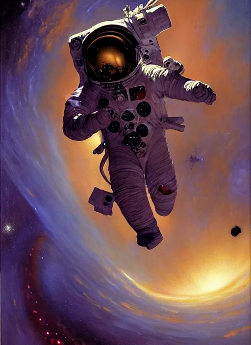 Prompt: an astronaut falling into a black hole, highly detailed painting by gaston bussiere, craig mullins, j. c. leyendecker 8 k