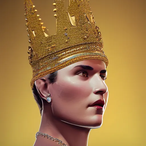 Image similar to 007 with a diamond jeweled crown with a golden crown, photo-realistic, highly detailed, 8k, in the art style of Filip Hodas, 8k