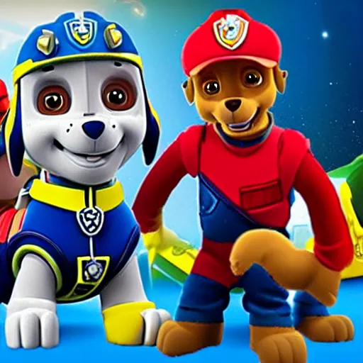 Prompt: rocky from paw patrol building a giant space robot