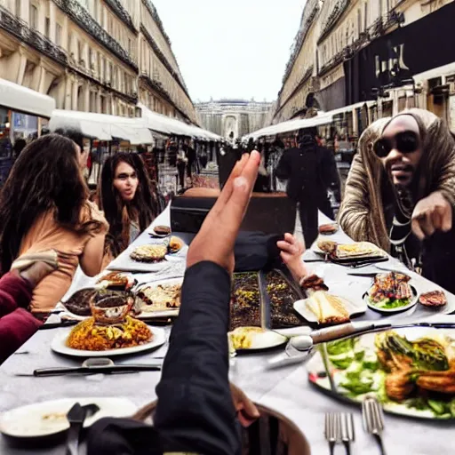 Image similar to people in paris eating kanye west, realistic, 4 k, hdr.