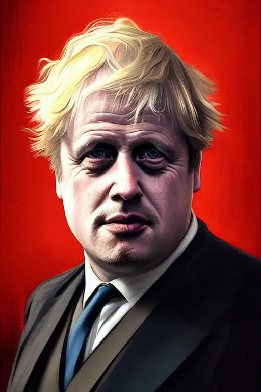 Image similar to Boris Johnson as Vito Corleone, realistic portrait, symmetrical, highly detailed, digital painting, artstation, concept art, smooth, sharp focus, illustration, cinematic lighting, art by artgerm and greg rutkowski and alphonse mucha