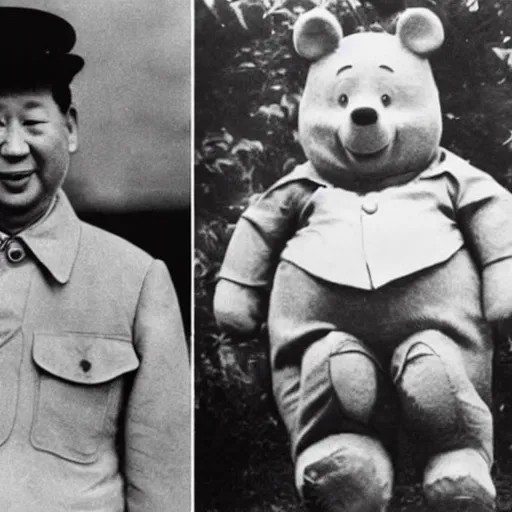 Image similar to A photo of Winnie the Pooh with Mao Zedong