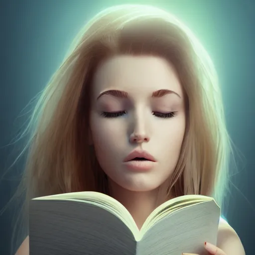 Image similar to a girl reading a book, her hair flowing down, symmetric!!, anatomically correct, concept style, trending on artstation, concept art, detailed, octane render, cinematic, photo-realistic, 8k, high detailed