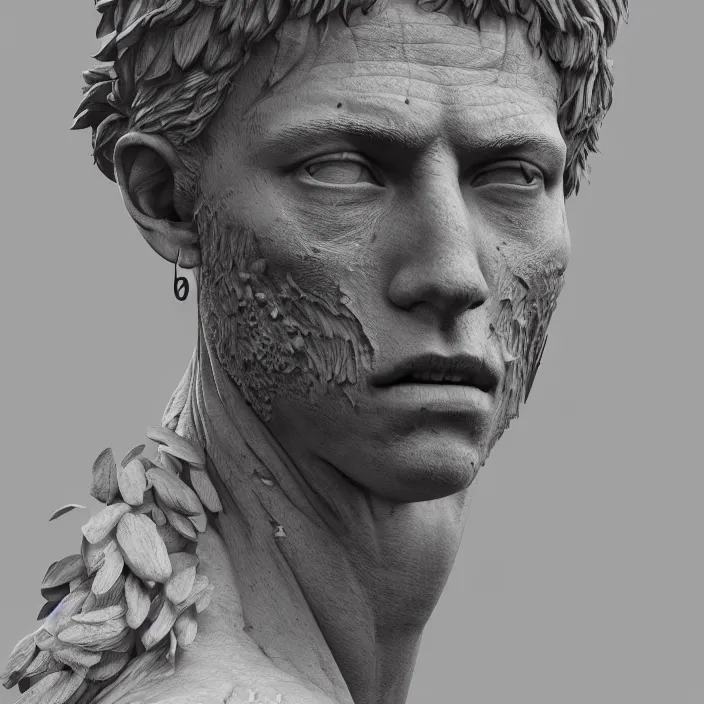 Image similar to a portrait of a stoic statue wearing clothes, aesthetic, naturel, hyper detailed, digital sculpture, trending in artstation, cinematic lighting, studio quality, smooth render, unreal engine 5 rendered, octane rendered, art style by klimt and nixeu and ian sprigger and wlop and krenz cushart