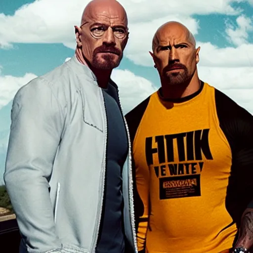 Image similar to Walter white working with Dwayne the rock johnson