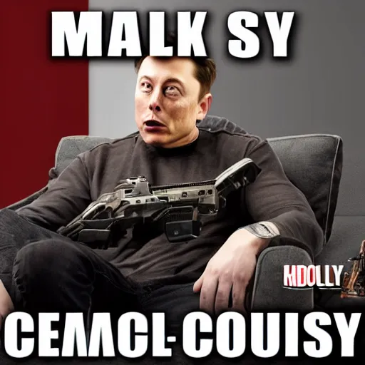 Prompt: elon musk on couch playing call of duty, high detailed,