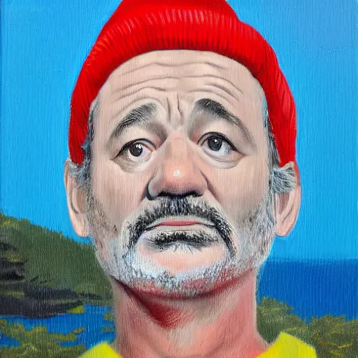 Prompt: bill murray as steve zissou, wes anderson, oil painting