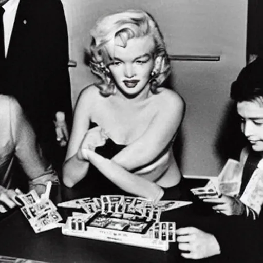 Image similar to time magazine cover photo of marilyn monroe and jfk playing yu - gi - oh with dual disks