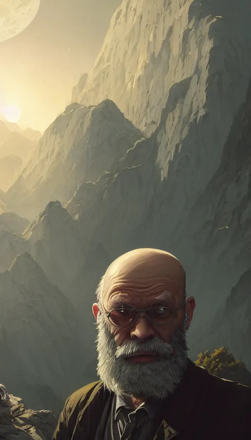 Image similar to highly detailed portrait old man with ling beard and bald head schopenhauer in gta v, stephen bliss, unreal engine, fantasy art by greg rutkowski, loish, rhads, ferdinand knab, makoto shinkai and lois van baarle, ilya kuvshinov, rossdraws, tom bagshaw, global illumination, radiant light, detailed and intricate environment