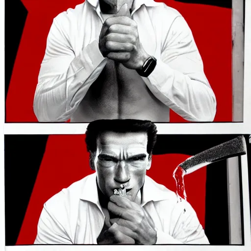 Image similar to arnold schwarzenegger as patrick bateman in american psycho