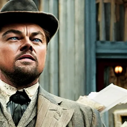 Prompt: Leonardo DiCaprio as evil landlord in Django, Hollywood movie still, sharp