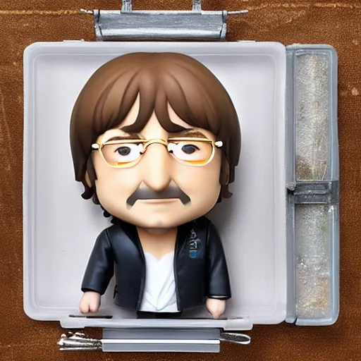 Prompt: john lennon as nendoroid and white pigeons of peace, kodak film