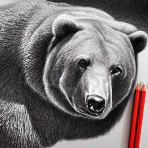 Image similar to pencil drawing of stephen coal bear, hyperbolic hyperrealism