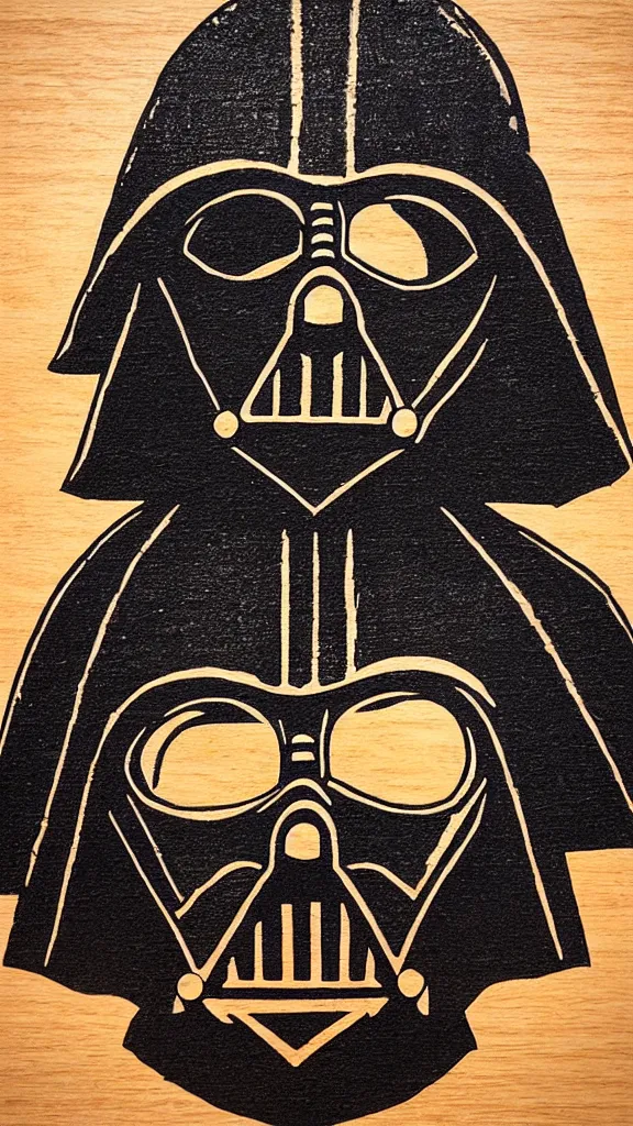 Image similar to a portrait of darth vader burned into a slice of a log. in the style of a wood burned etching. color harmony, 8 k detail, gallery quality, hd wallpaper, premium prints available, hyper - detailed, intricate design.