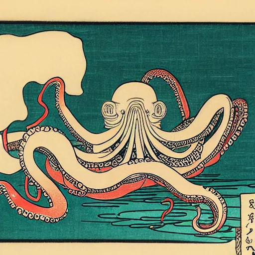 Prompt: an octopus driving a car, ukiyo-e by Utagawa Kuniyoshi