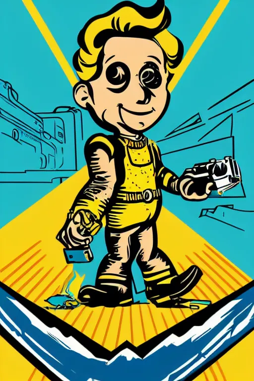 Image similar to fallout 7 6 retro futurist illustration art by butcher billy, sticker, colorful, illustration, highly detailed, simple, smooth and clean vector curves, no jagged lines, vector art, smooth andy warhol style