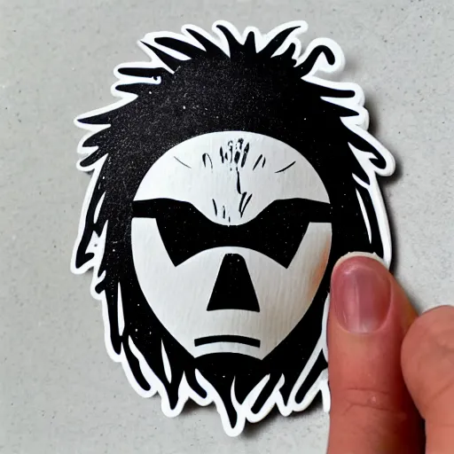 Image similar to die cut sticker, princess mononoke mask, splatter paint