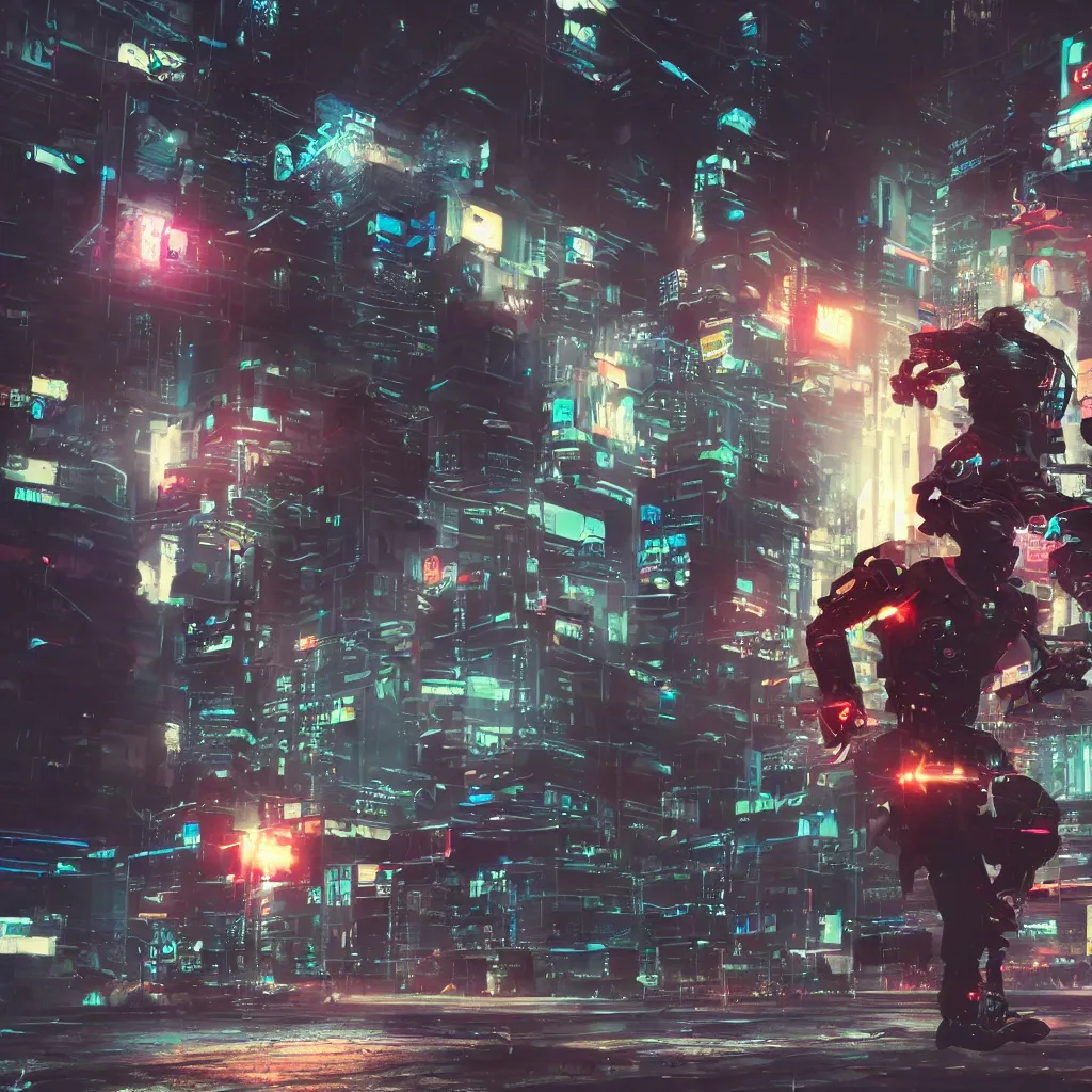 Image similar to a cyberpunk soldier running in full speed