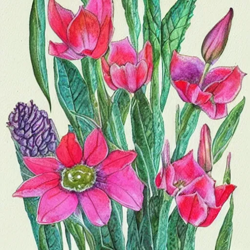 Prompt: botanical, illustration, flowers, pastel colors, watercolor, design, behance, pintrest